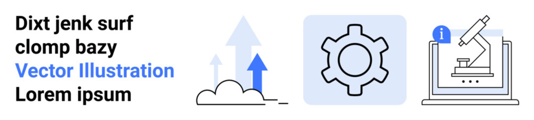 Gear for engineering, microscope for research, arrows for growth. Ideal for tech, innovation, analytics, research, engineering solution, development presentation simple landing page