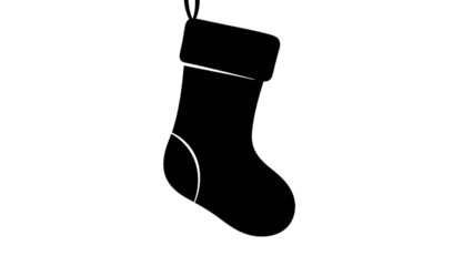 White Outline Christmas Stocking Silhouette on Black holiday festive