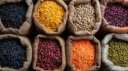 Lentil bean grain seed top view rustic market display