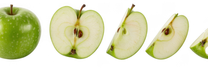 Sliced green apple sliced apple slices isolated on a transparent background