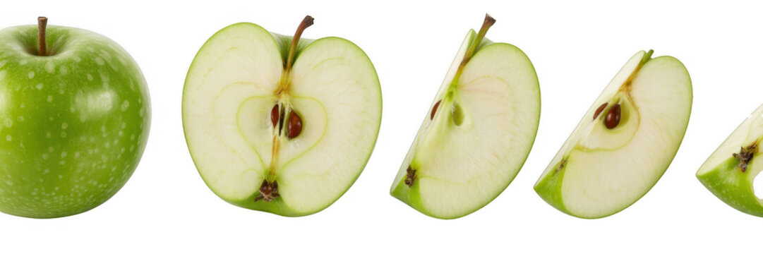 Sliced green apple sliced apple slices isolated on a transparent background