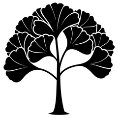Vector tree silhouette illustration featuring a branch with leaves and a trunk for nature garden design and ecology symbol art