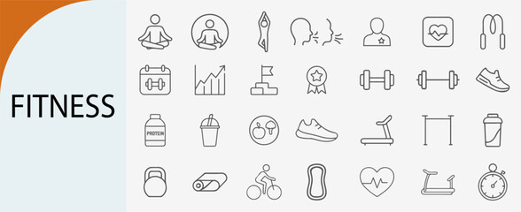 fitness and workout icons, minimal line vector symbol set