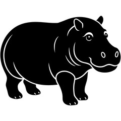 A cute cartoon rhino vector illustration featuring a big fat rhinoceros in a fun comic art style for wildlife safari and zoo design