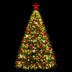 Obraz premium Christmas Tree with Red Ornaments and Lights