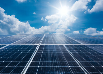 Solar Panels Generating Clean Renewable Energy Under Bright Blue Sky