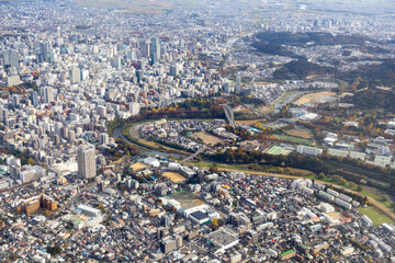 仙台市青葉区八幡上空から青葉通一番町方向を空撮