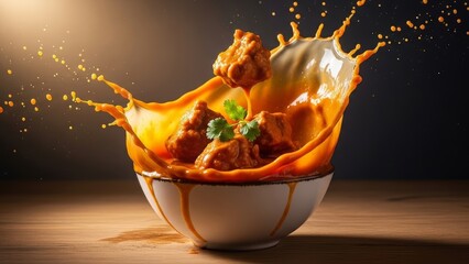 Chicken Tikka Masala Splash with Flying Meatballs and Parsley curry indian food
