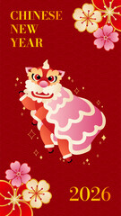 Festive Chinese New Year Lion Dance with Gold Coins and Flower Social Template