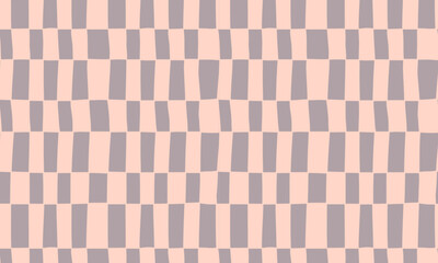 Abstract checkered groovy pattern background. Pink retro wavy vertical rectangle texture, hand drawn striped plaid print. Distorted checkerboard wallpaper, backdrop, cover.