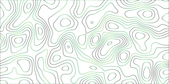 Abstract topographic map contour lines in shades of green and black creating organic, flowing shapes on a white background, ideal for scientific or natural design themes and visual backgrounds