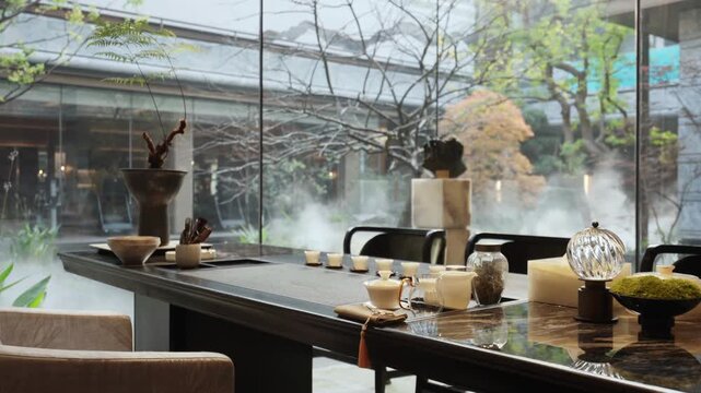 row of tea cup on table