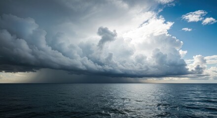 Fototapeta premium Dark storm clouds loom over a calm sea