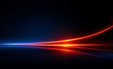 Long, curving line of bright red and blue lights that are in a row and are very bright