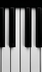 Naklejka premium Close-up of piano keys in classic black and white, elegant musical instrument detail with clean contrast for music education and creative design use 