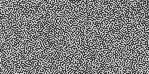 Turing reaction diffusion monochrome seamless pattern with chaotic motion. Linear design with biological shapes. Organic lines in Memphis. abstract truing organic wallpaper Monochrome.