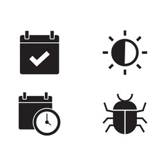 Essential Solid Icon Set Schedule Time Bug Error Sun Mode