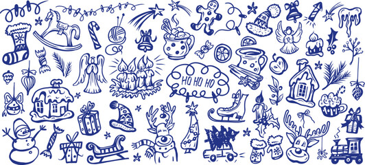 Christmas doodle elements set, hand drawn winter icons
