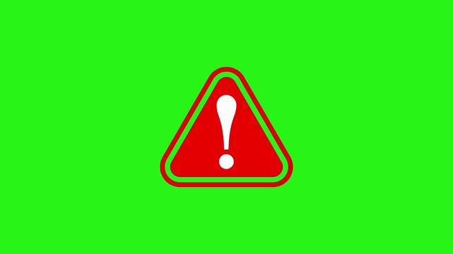 Critical warning red alert icon animation with exclamation mark on green screen in 4K