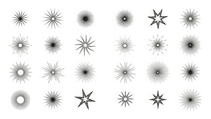 Collection of Starburst and Sunburst Line Art Icons radial