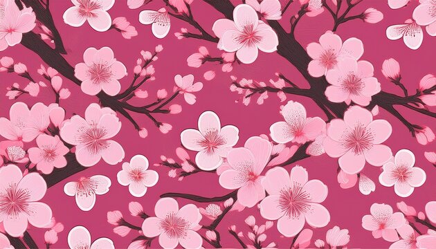 seamless pink floral pattern with cherry blossom and spring tree branch decoration