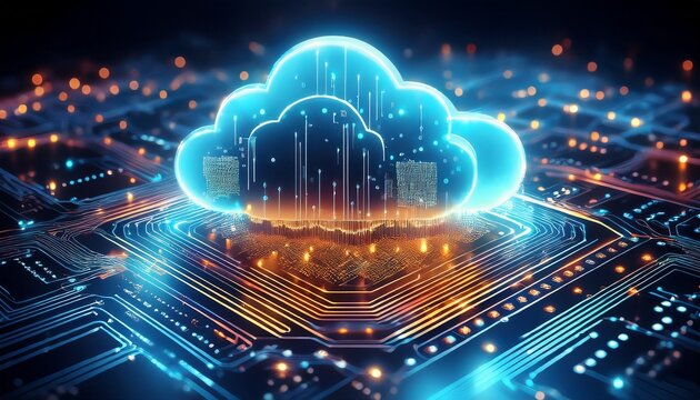 digital representation of cloud symbol microchip showcasing advanced technology and connectivity image conveys sense of innovation and modern computing emphasizing integration of cloud services - Powered by Adobe