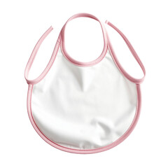 White Baby Bib with Pink Trim Isolated on Black Background