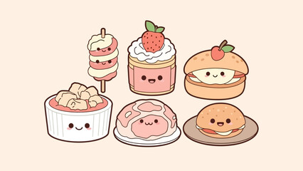 Cute cartoon desserts with faces.