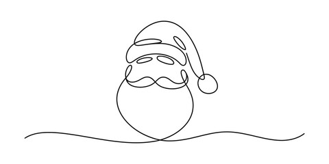Continuous line drawing of santa claus head and beard in minimalist style Vector, illustration