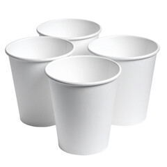 Four Plain White Disposable Paper Cups for Hot or Cold Beverages, Isolated on Black Background