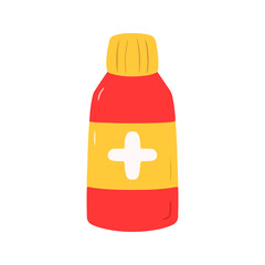 Red And Yellow Liquid Medicine Bottle With Cross