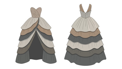 Elegant Layered Gowns Evoking Vintage Charm and Sophistication in a Neutral Palette