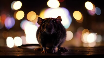 A Night Encounter: Tiny City Dweller Illuminated by Urban Lights in a dark environment
