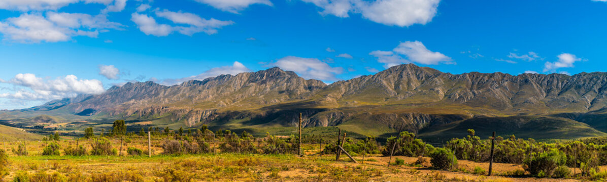 A panorama view towards the Swartberg mountains in South Africa in springtime