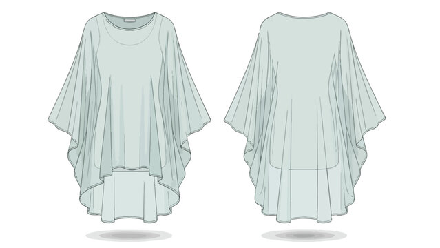 Elegant flowy kaftan top sketch front and back views minimalist fashion design illustration