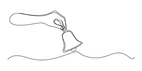 A single continuous line drawing capturing a hand holding a decorative bell ready to ring Vector, illustration