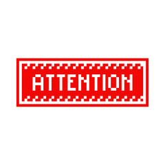 Attention sign pixel. Caution warning of danger 8 bit message interface. Warning - notice window in 8-bit style.