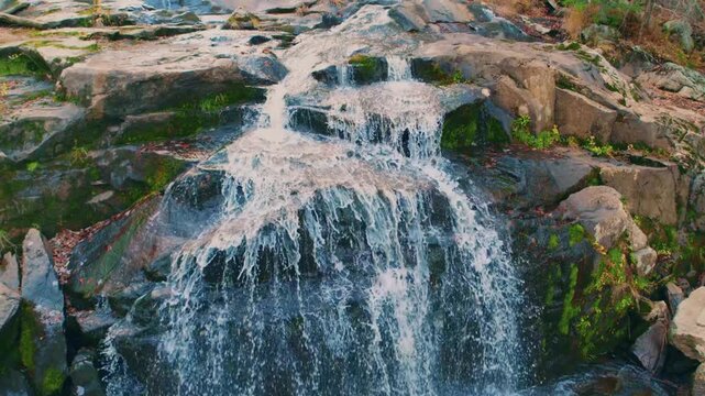 Footage of the beautiful Glendale Falls, one of Massachusetts' tallest cascade chains, dropping over 160 feet over ledges and boulders in Middlefield.