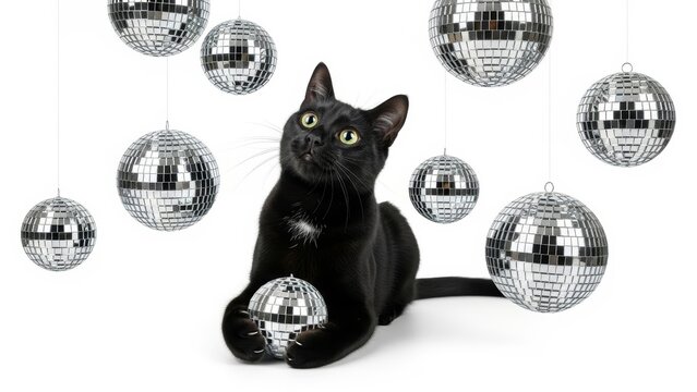 Cat Beside a Mirrored Disco Ball