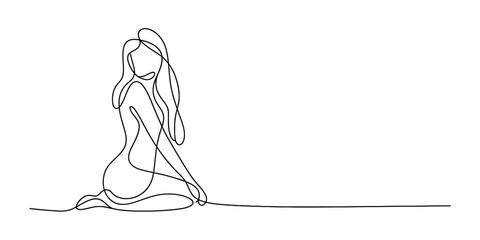 Continuous single line art drawing of a woman sitting elegantly on a white background Vector, illustration