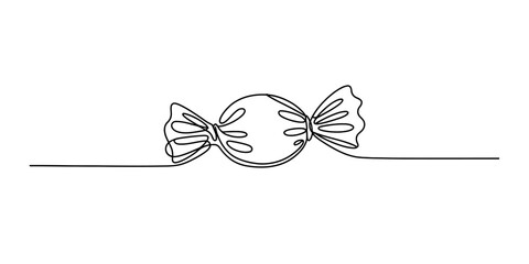 Minimalist continuous line drawing of a wrapped candy on a white background Vector, illustration