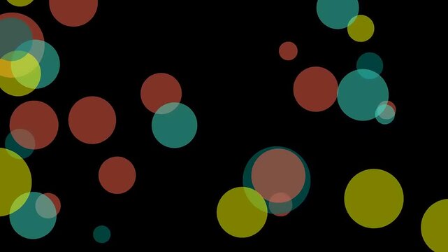 Abstract Colorful Circles Floating on Black Background Dynamic Bokeh Light Effect Animation.