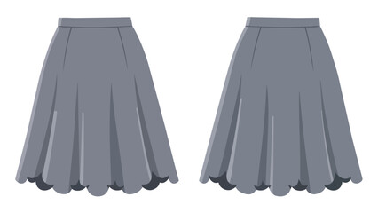 Fashionable gray pleated midi skirts with scalloped hemlines displayed side by side for style inspiration
