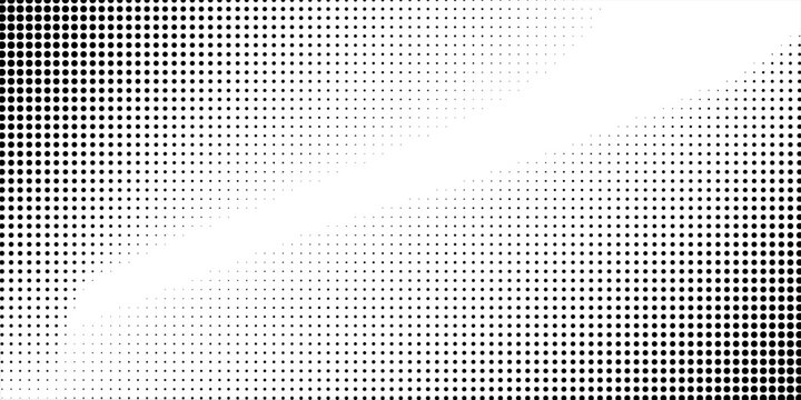 Hexagon halftone gradient texture. Abstract black grunge background. Geometric retro halftone tech overlay. Fading wavy hexagonal pattern backdrop. Vector vanishing honeycomb grunge bitmap 