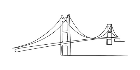 Continuous line art drawing of the majestic golden gate bridge as a minimalist icon Vector, illustration