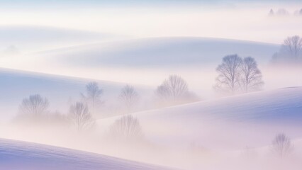 Winter landscape enveloped in mist