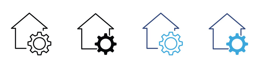 Home Configuration Icon, House Outline with Cogwheel, Smart Home Settings and Control Concept, Vector Illustration