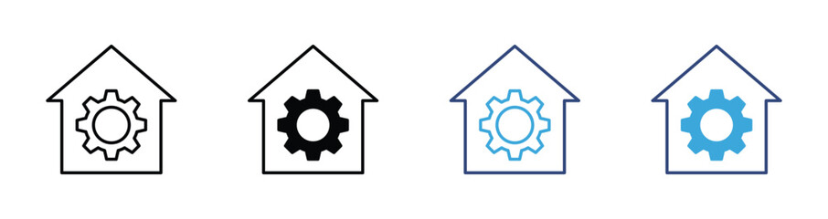 Home Settings Icon, House with Gear Symbol, Property Configuration and System Setup Concept, Vector Illustration