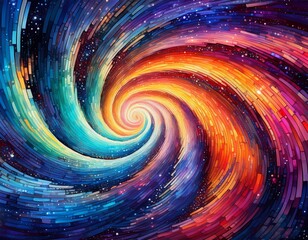 spiral galaxy vibrant colors pixelated