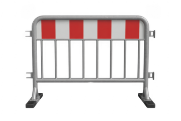 Metal barricade with red and white stripes on black isolated on a transparent background